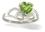 14K White Gold Genuine Heart Peridot and Diamond Bowtie Ring