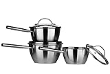 Premier Housewares 3-Piece Tenzo Conical Stainless Steel Saucepan Set with Glass Lid includes 16/18/20 cm Saucepan