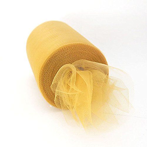 OurWarm 6 Inch x 100 Yards (300FT) Tulle Roll Spool Tutu Skirt Fabric Wedding Party Gift Bow Craft (Gold Yellow)