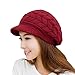 ANEMEL Women Hat Winter Warm Beret Knit Wool Caps with Visor/01-Wine Red