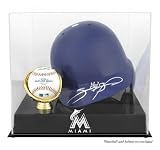 Miami Marlins Batting Helmet with Ball Holder Logo Display Case - Acrylic Baseball Display Cases