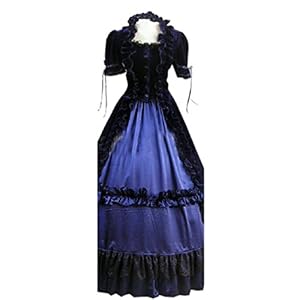 Women Short Sleeves Lace Ruffles Gothic Victorian Dress XX-Large,Black