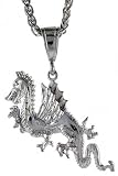 Sterling Silver 1 1/16 (27 mm) Diamond Cut Dragon Pendant