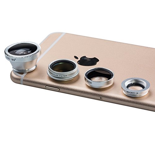LuxsureÂ® Universal 4 in 1 Camera Lens Kit Fish Eye Lens + 2 in 1 Macro Lens + Wide Angle Lens + CPL Lens for iPhone 6/6 Plus/6s/6s plus/5/5S/4/4S,iPad Air/Mini,Samsung Galaxy/Note,Sony Xperia(Silver)