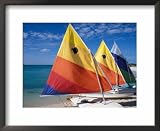 Sailboats on the Beach at Princess Cays, Bahamas Framed Art Poster Print by Jerry & Marcy Monkman, 22x18
