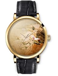 SPRAWL Aanalog Fashion Series Gold Ladies Watches of Genuine Black Leather Strap,Unique Wrist Watch for Women Girls Designed with Cute horse on the rocks