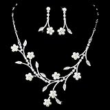 Bridal Wedding Jewelry Set Floral Vine Pearl Rhinestone