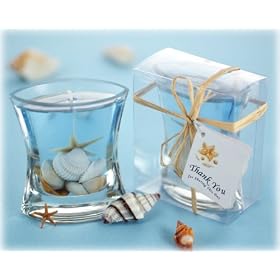 "Seashells" Gel Candle in Clear Gift Box with Raffia Tie and "Thank You" Tag - Baby Shower Gifts & Wedding Favors (Set of 24)