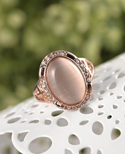 Sparkling Oval Cut Cat's Eye Opal Ring with Small Crystals Rose Gold Plated WA672 (8)