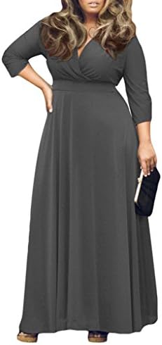Sheinside Women V-Neck 3/4 Sleeve Plus Size Long Maxi Dress