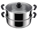 だんらん ステンレス製 ガラス蓋付 2段 蒸し器 30cm H-4719
