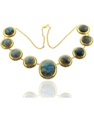 18kt Gold Diamond Pave Labrodorite Choker Necklace Bridal Wedding Jewelry