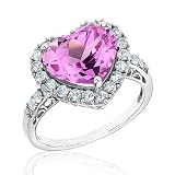 Created Pink and White Sapphire Heart Ring - Size 6