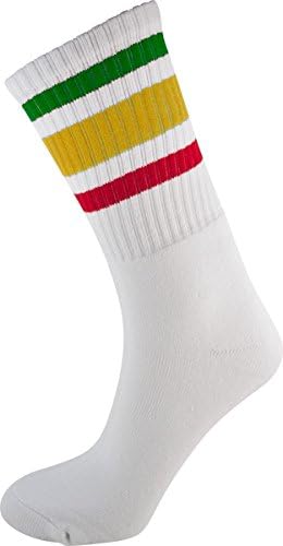 Socco Crew White Rasta Socks(6 9)1pair Skate Socks