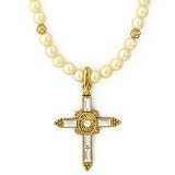 Crystal Cross Gold Tone Simulated Pearl Necklace