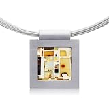 Mosaic amber & brushed silver pendant