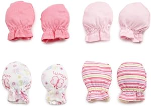 Gerber No-scratch Baby Mittens Girl Pinks & Flowers for Newborn 4 Pack