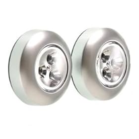2 Adhesive Bright White Silver LED Push Light , Silver