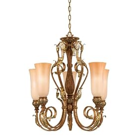Quoizel GU5005WG Guinevere 28-Inch One Tier Chandelier With 5 Uplights with Gold Bisque Glass, Welsh Gold Finish