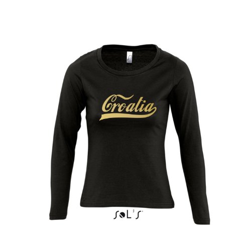 Kroatien Oldschool Croatia LÄNDERSHIRT EM / WM FAN Trikot – Damen Langarm Longsleeve T-Shirt S-XL , Deep black – gold , L