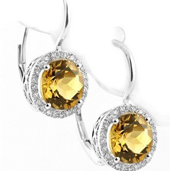 41SYGATUjBL Light Yellow and Diamond 14K White Golden Earrings