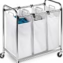 Sorter Organizer 3-Bag Laundry Hamper Commercial Chrome w Rubber Wheels (SRT01235) by Honey Can Do