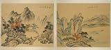 Pair of Original Chinese Watercolors on Silk -vintage landscape brush painting / sumi
