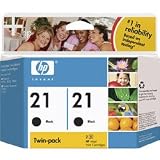 HP 21 Black Ink Cartridge in Retail Packaging, Twin Pack
