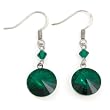 Emerald Green 12mm Round Swarovski Drop Sterling Silver Earrings -- Made In USA