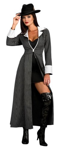 Gangster Coat Lady Mobster Striped Costume Adult