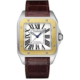 Cartier Men's Santos 100 XL Stainless Steel and 18K Gold Leather Strap Watch #W20072X7