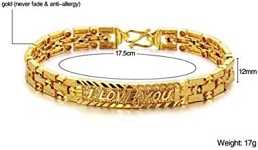 Ice-Beauty Monogram "I Love You" Copper Plating 18K Yellow Gold Anti Allergy Link Bracelet,6.88"