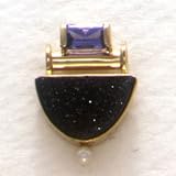 14-Karat Yellow Gold Black Druzy Onyx, Tanzanite ,and Cultured Pearl Pendant, By SASA