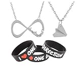 One Direction Stainless Steel Silver Infinity and Airplane Pendants with a 20 Inch Necklace and One Rubber Wristband