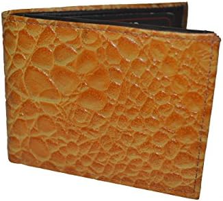 Leather in Chicago TWlptan Mens BiFold Crocodile Print Leather Wallet in Tan