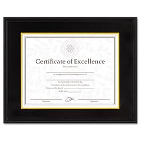 Hardwood Document/Certificate Frame w/Mat, 11 x 14, Black