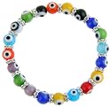 "Evil Eye" Stretchy Glass Bracelet with Crystals - 9mm