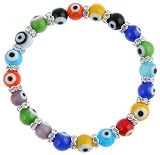 Evil Eye Stretchy Glass Bracelet with Crystals - 9mm