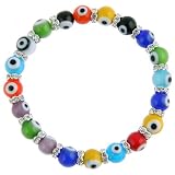 Evil Eye Stretchy Glass Bracelet with Crystals - 9mm