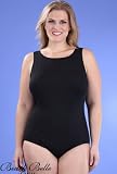 Beach Belle Chlorine Resistant Solid Black Plus Size High Neck Keyhole Back One Piece Swimsuit - Plus Size Swimsuit Plus Size Swimsuit