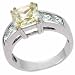 Sterling Silver Princess Cut Light Yellow stone with Simulated Diamond CZ baguettes Ring