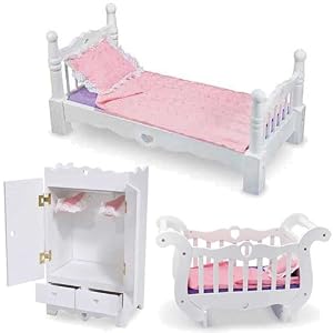 Melissa and Doug Wooden Baby Doll Deluxe Furniture Set Includes Bed, Armoire, and Crib by Melissa & Doug