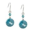 Aqua 12mm Round Swarovski Drop Sterling Silver Earrings -- Made In USA