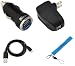 GTMax 2-Port USB Car Charger Adapter 1A + 2-Port USB Travel Charger Adapter 1A + Micro Sync Transfer Charing USB Data Cable + Neck Strap Lanyard for Mobile, Cell Phone, SmartPhone and More