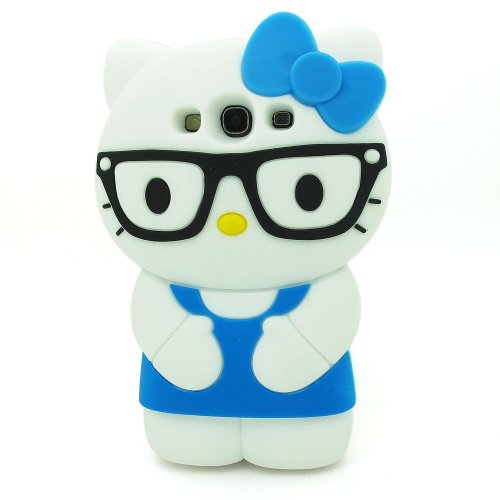 LliVEER 3d Cute Hello Kitty Cat Soft Silicone Rubber Gel Case Cover Skin for Samsung Galaxy S3 III I9300 (glasses/Blue)