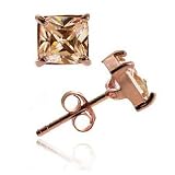 Rose Gold vermeil (24k Gold over Sterling Silver) Champagne cz stone square stud Earrings