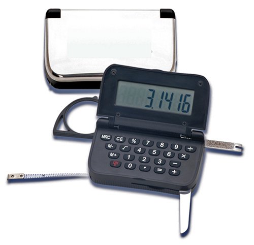 Mini Pocket Office Tool with Tape Measure, 3X Magnifier, Calculator, File, Staple Remover & Box Opener