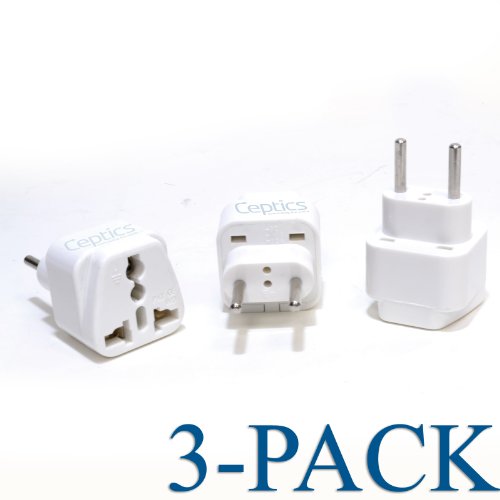 Ceptics Grounded Universal Plug Adapter for Europe Type C, 3 Pack