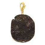 Lava Pendant 03 Stone Black Wavy Oval Slab Crater Gold Lobster Claw Healing 3