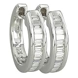 Jewelry : 14K White Gold Channel Set Baguette Cut Round Diamond Hoop Earrings (0.24 ctw, G-H, SI1)